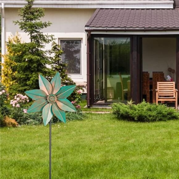 Pinwheels for Yard and Garden, 38 Inches Metal Kinetic Wind Spinner - Picture 4 of 7